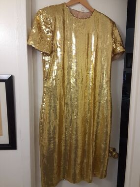 Victor Costa Gold Sequin Midi Dress